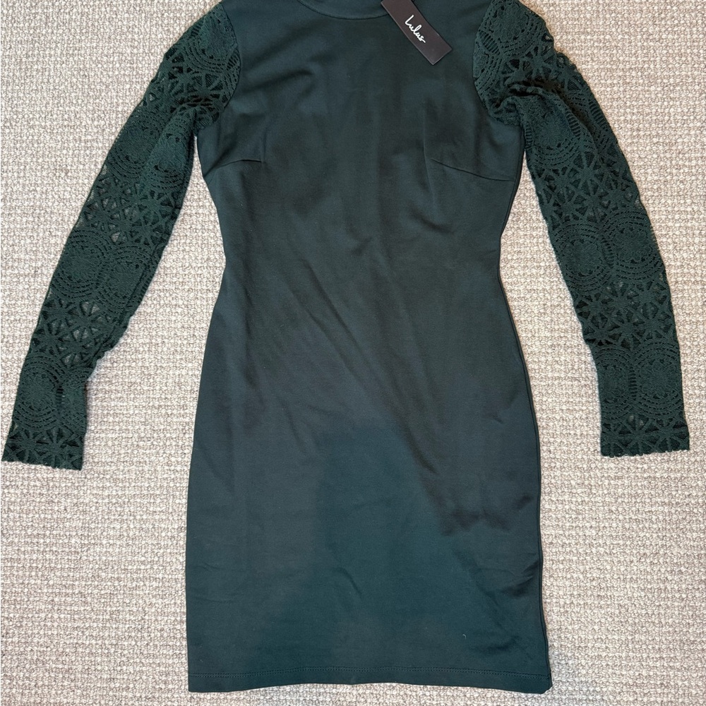 Lulu's Dark Green Lace Long Sleeve Dress